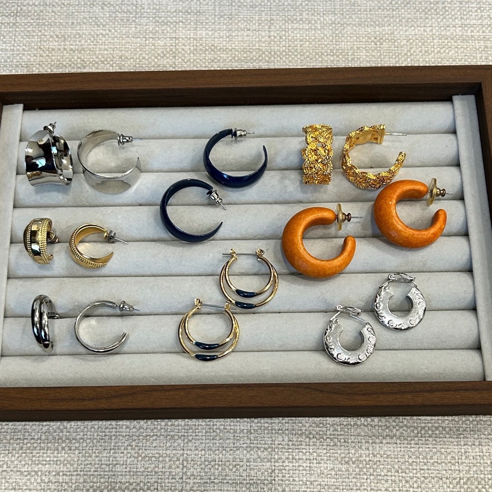 Mixed Hoop Earring Lot 8 Pairs Gold Silver Tone Enamel Resin Textured Statement